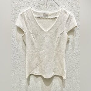 Anthropologie Cream Textured V-Neck Top